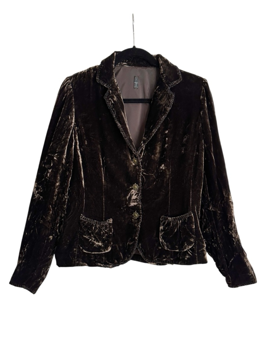 TAHARI Crushed Velvet Silk Blend Blazer Brown Whimsigoth Dark Academia Y2K Small